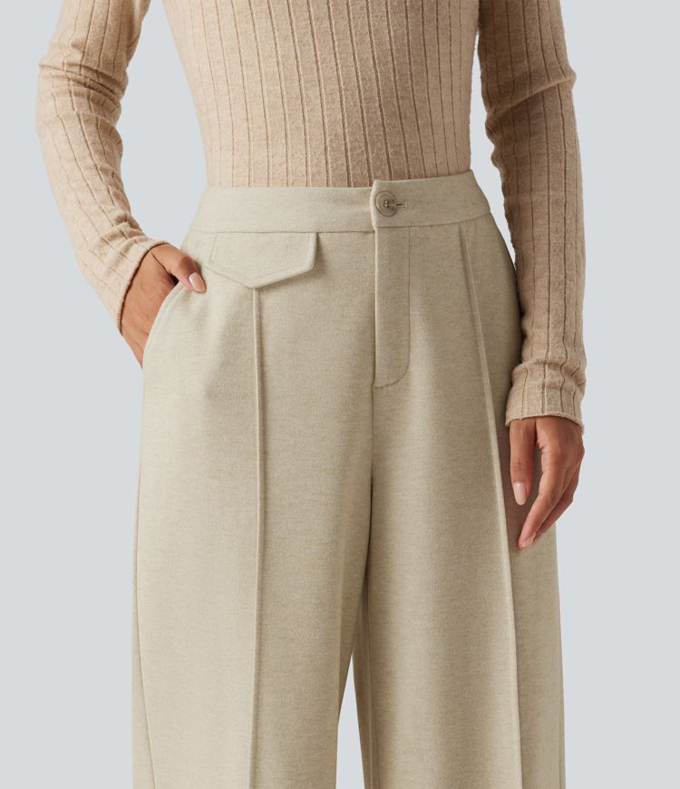 High Waisted Wide Leg Work Pants with Pockets