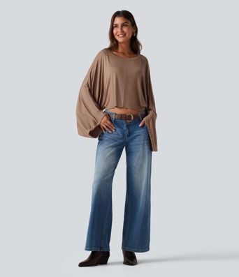 Ribbed Boat Neck Long Sleeve Batwing Casual Top Ribbed Boat Neck Long Sleeve Batwing Casual Top
