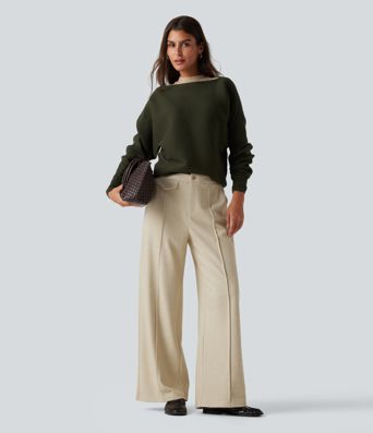 High Waisted Wide Leg Work Pants with Pockets