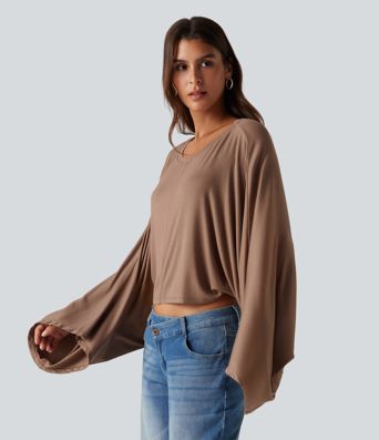 Ribbed Boat Neck Long Sleeve Batwing Casual Top Ribbed Boat Neck Long Sleeve Batwing Casual Top