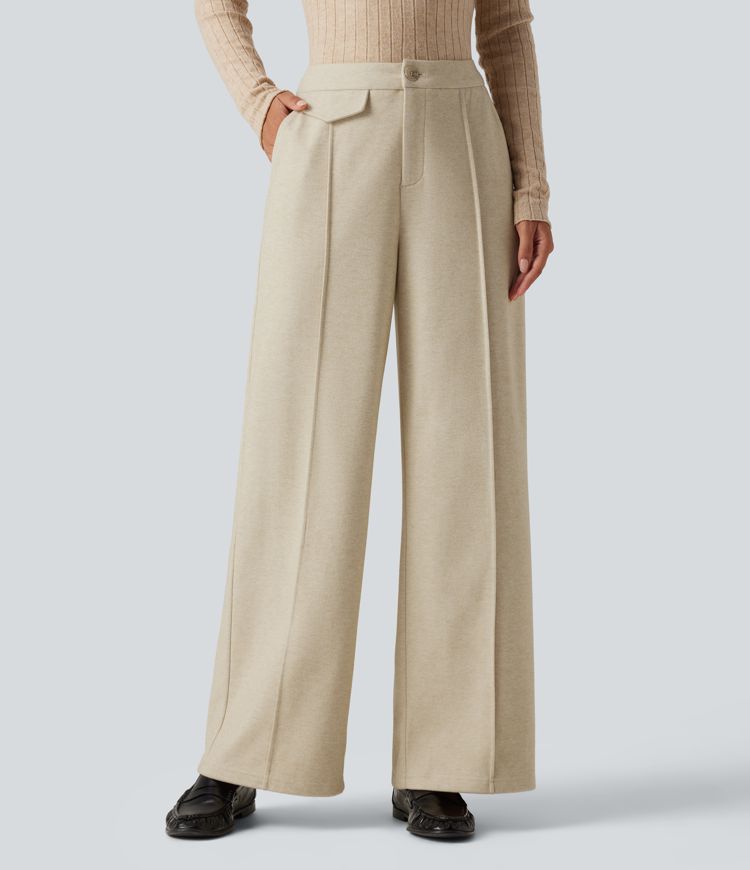 High Waisted Wide Leg Work Pants with Pockets High Waisted Wide Leg Work Pants with Pockets