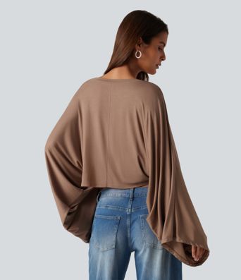Ribbed Boat Neck Long Sleeve Batwing Casual Top Ribbed Boat Neck Long Sleeve Batwing Casual Top