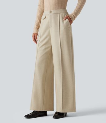 High Waisted Wide Leg Work Pants with Pockets