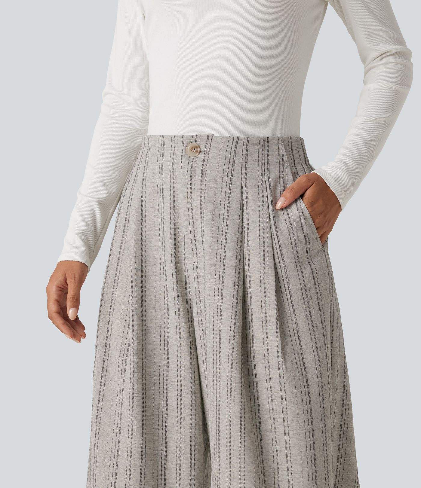 High Waisted Baggy Stripe Casual Linen-Feel Pants with Pockets High Waisted Baggy Stripe Casual Linen-Feel Pants with Pockets
