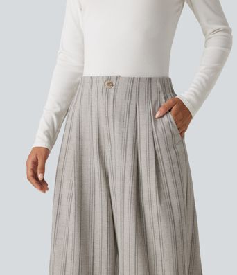 High Waisted Baggy Stripe Casual Linen-Feel Pants with Pockets High Waisted Baggy Stripe Casual Linen-Feel Pants with Pockets