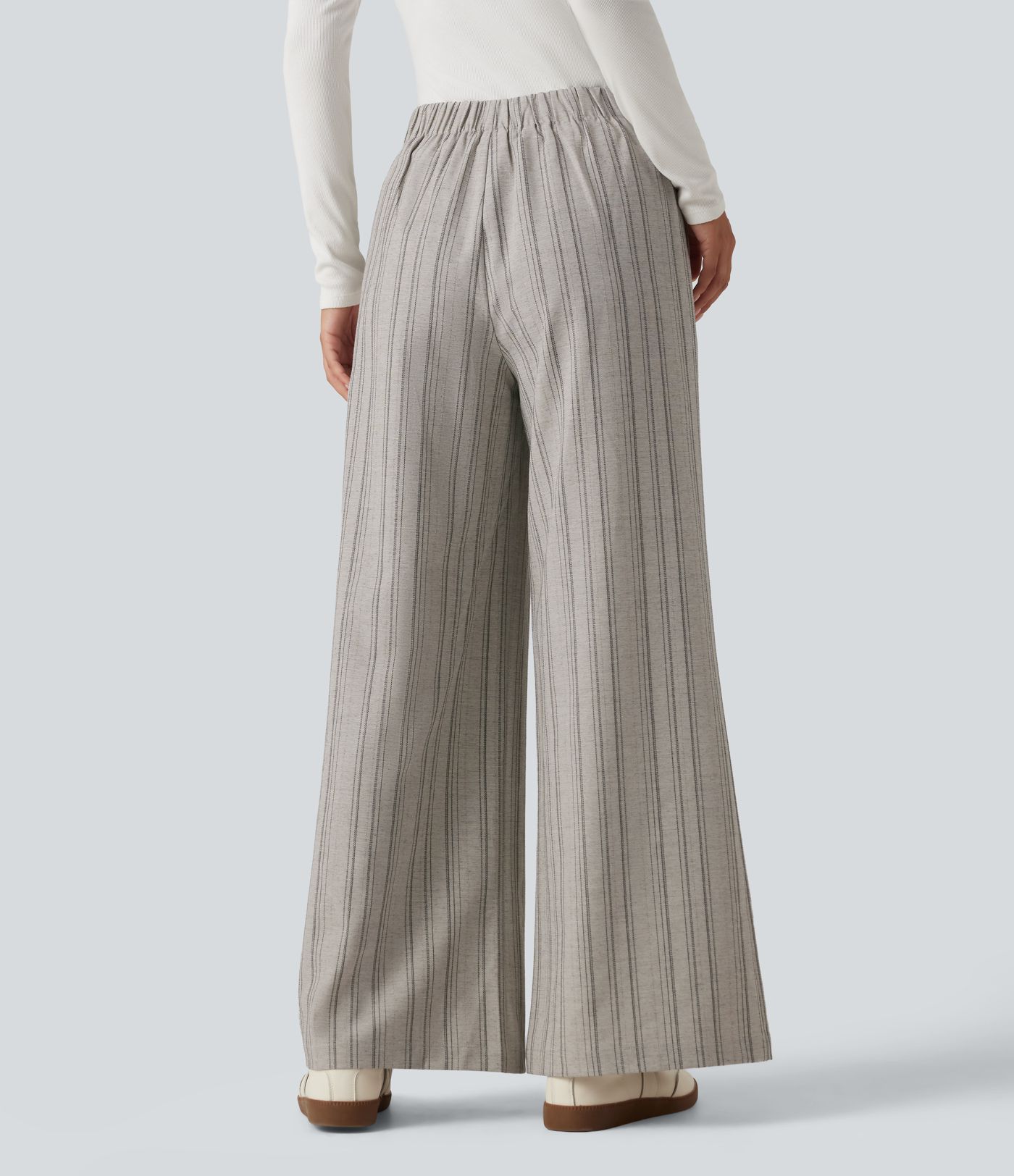 High Waisted Baggy Stripe Casual Linen-Feel Pants with Pockets High Waisted Baggy Stripe Casual Linen-Feel Pants with Pockets