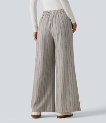 High Waisted Baggy Stripe Casual Linen-Feel Pants with Pockets High Waisted Baggy Stripe Casual Linen-Feel Pants with Pockets