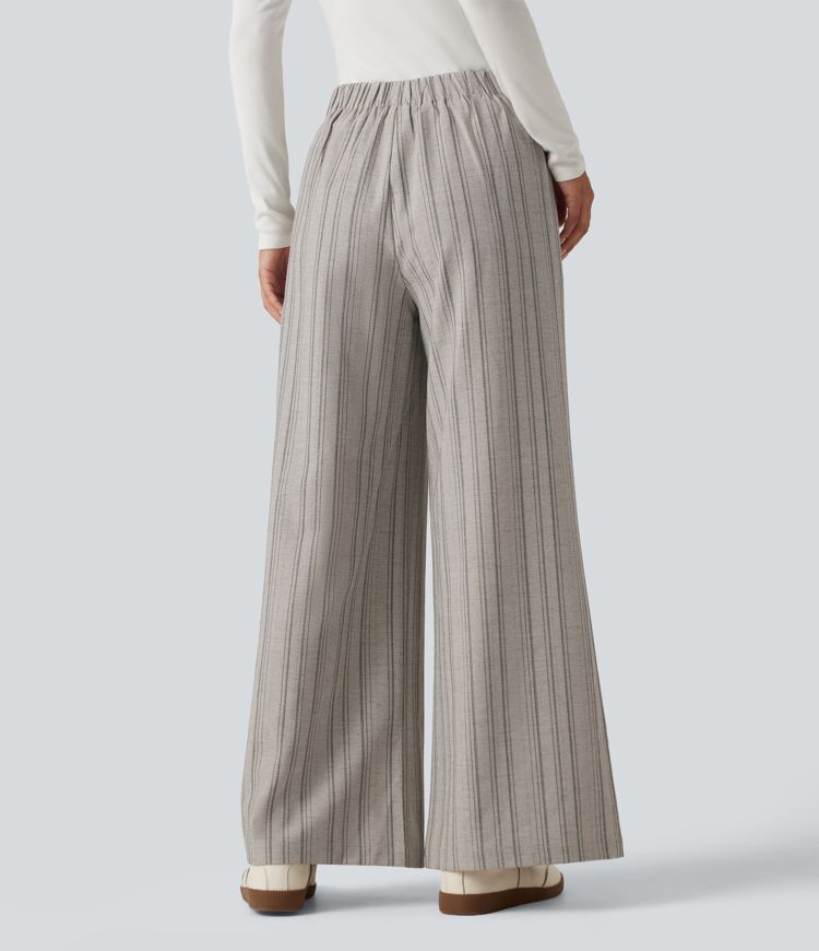High Waisted Baggy Stripe Casual Linen-Feel Pants with Pockets High Waisted Baggy Stripe Casual Linen-Feel Pants with Pockets