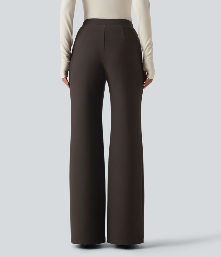 High Waisted Crossover Flare Work Pants High Waisted Crossover Flare Work Pants