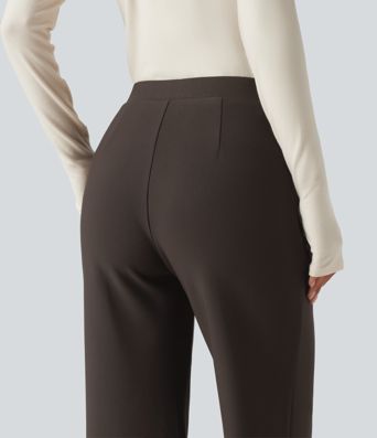 High Waisted Crossover Flare Work Pants High Waisted Crossover Flare Work Pants