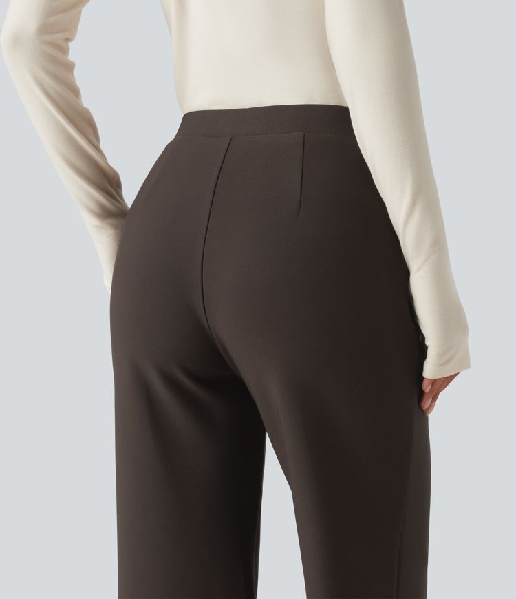 High Waisted Crossover Flare Work Pants High Waisted Crossover Flare Work Pants