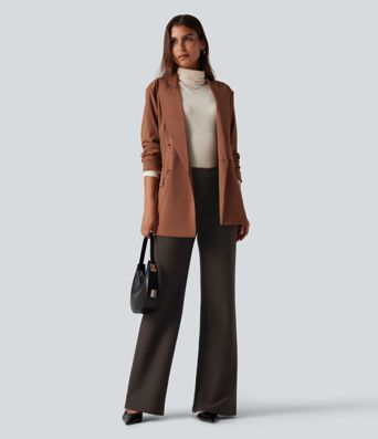 High Waisted Crossover Flare Work Pants High Waisted Crossover Flare Work Pants