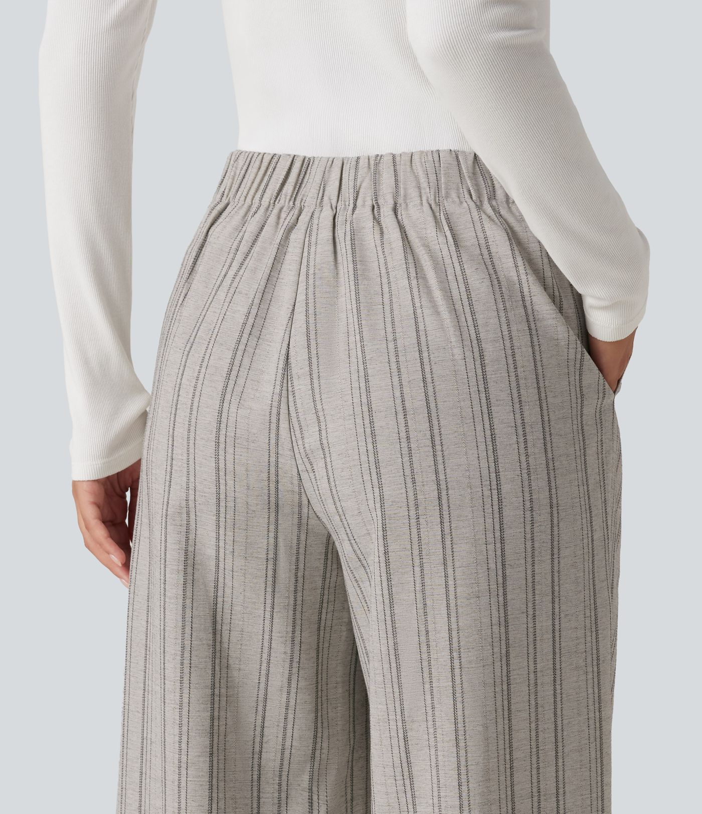 High Waisted Baggy Stripe Casual Linen-Feel Pants with Pockets High Waisted Baggy Stripe Casual Linen-Feel Pants with Pockets
