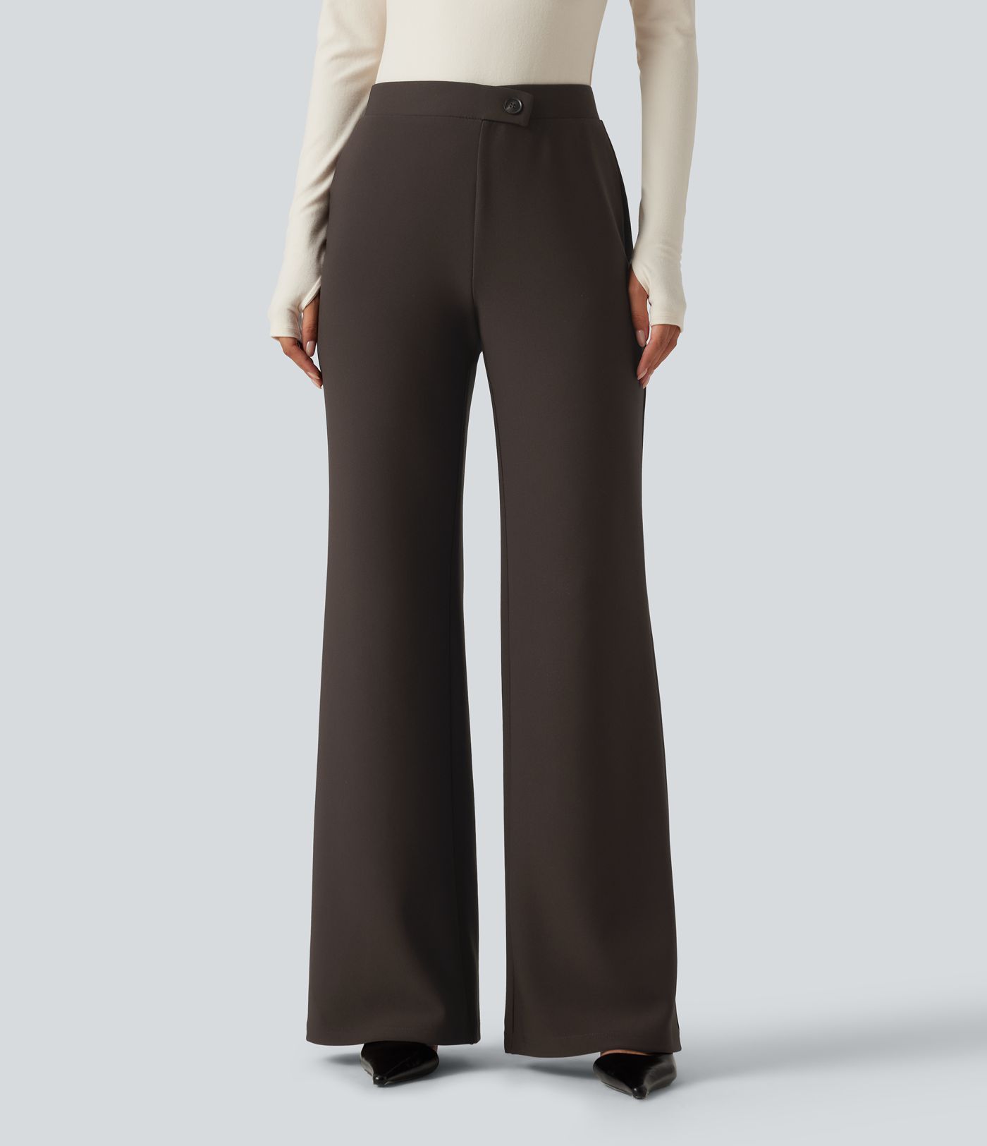 High Waisted Crossover Flare Work Pants High Waisted Crossover Flare Work Pants