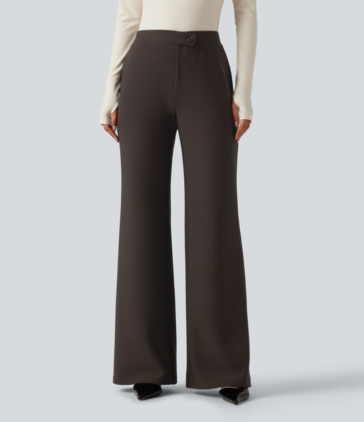 High Waisted Crossover Flare Work Pants High Waisted Crossover Flare Work Pants