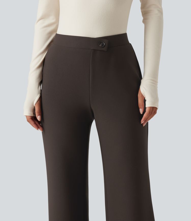 High Waisted Crossover Flare Work Pants High Waisted Crossover Flare Work Pants