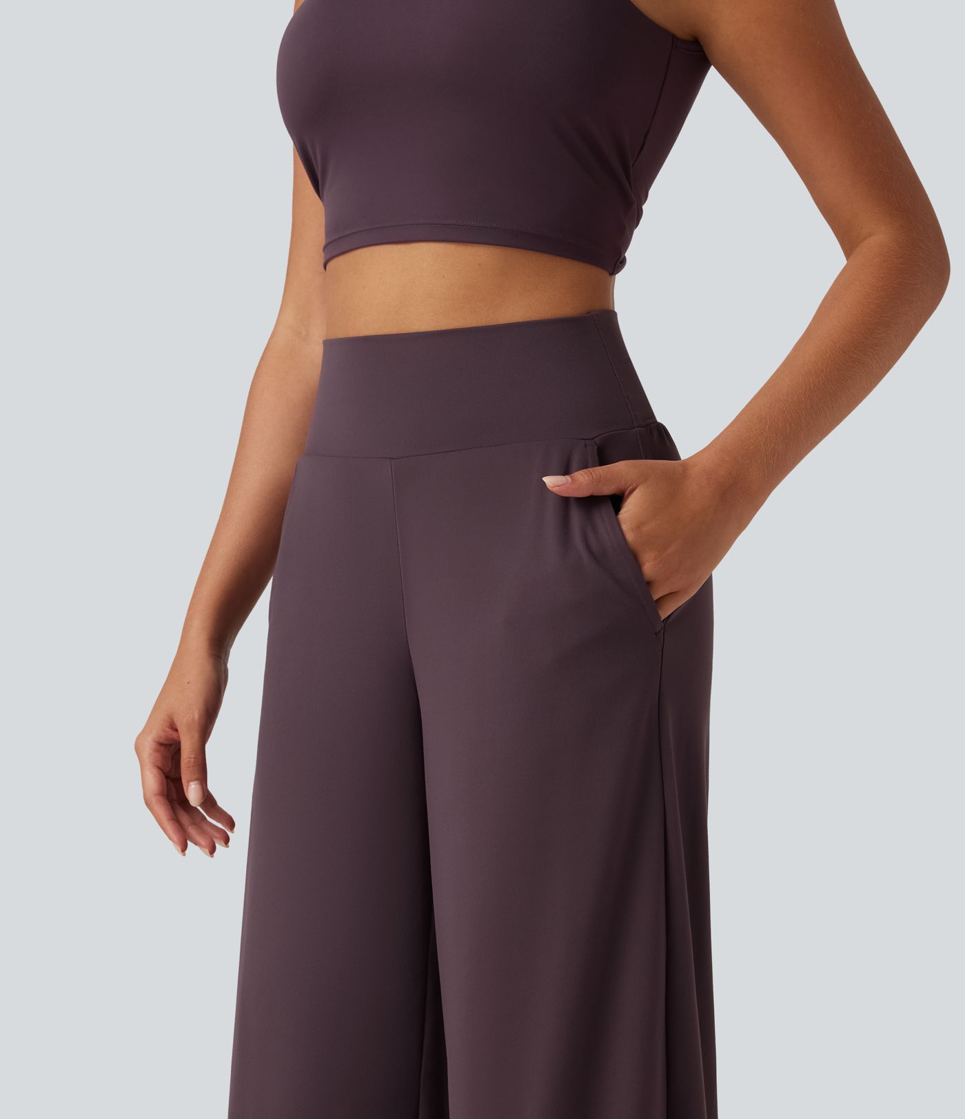 SoftlyZero™ High Waisted Contrast Lace Curved Hem Wide Leg Yoga Pants with Pockets-UPF50+ SoftlyZero™ High Waisted Contrast Lace Curved Hem Wide Leg Yoga Pants with Pockets-UPF50+