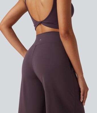 SoftlyZero™ High Waisted Contrast Lace Curved Hem Wide Leg Yoga Pants with Pockets-UPF50+ SoftlyZero™ High Waisted Contrast Lace Curved Hem Wide Leg Yoga Pants with Pockets-UPF50+