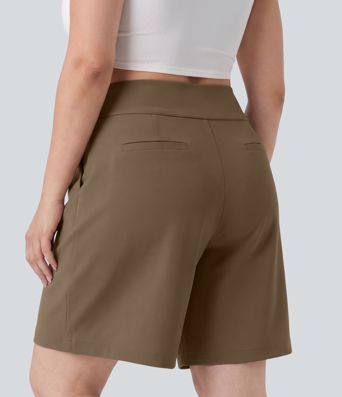 Plus Size DayStretch High Waisted Pleated Work Bermuda Shorts 10'' with Pockets