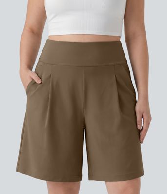 Plus Size DayStretch High Waisted Pleated Work Bermuda Shorts 10'' with Pockets