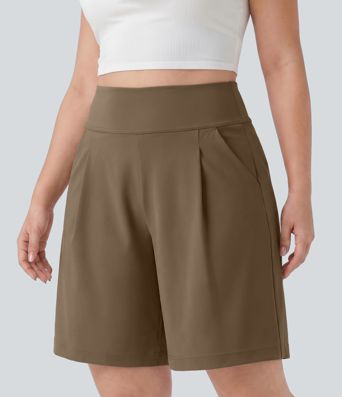 Plus Size DayStretch High Waisted Pleated Work Bermuda Shorts 10'' with Pockets