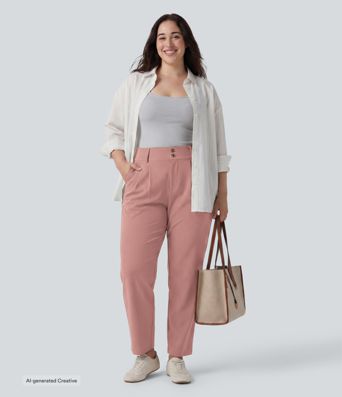 Plus Size Halara Flex™ High Waisted Tapered Waffle Work Pants with Pockets