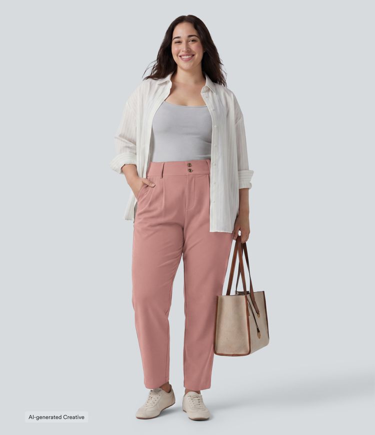 Plus Size Halara Flex™ High Waisted Tapered Waffle Work Pants with Pockets