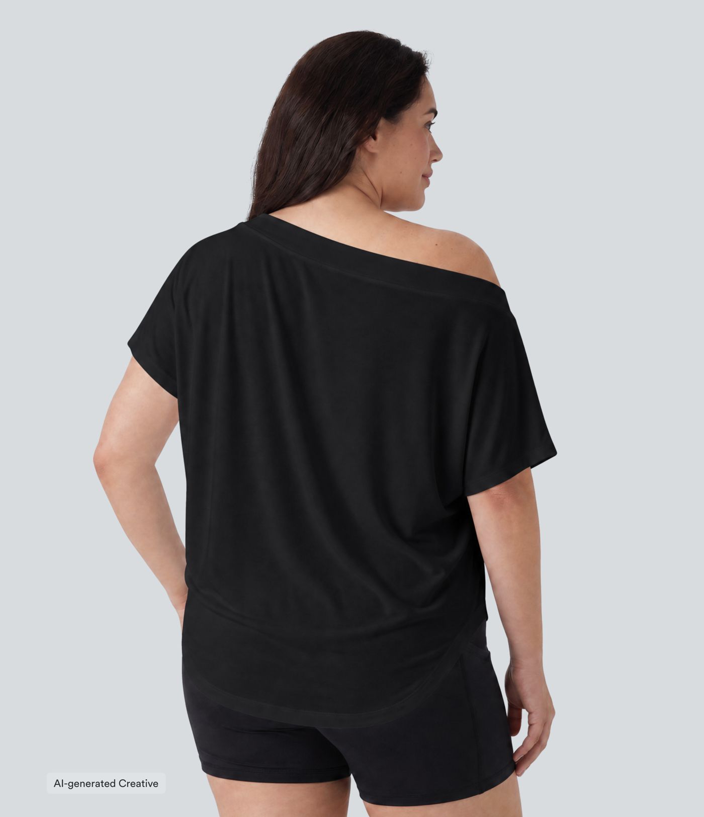 Plus Size One Shoulder Short Sleeve Curved Hem High Low Quick Dry Yoga Sports Top