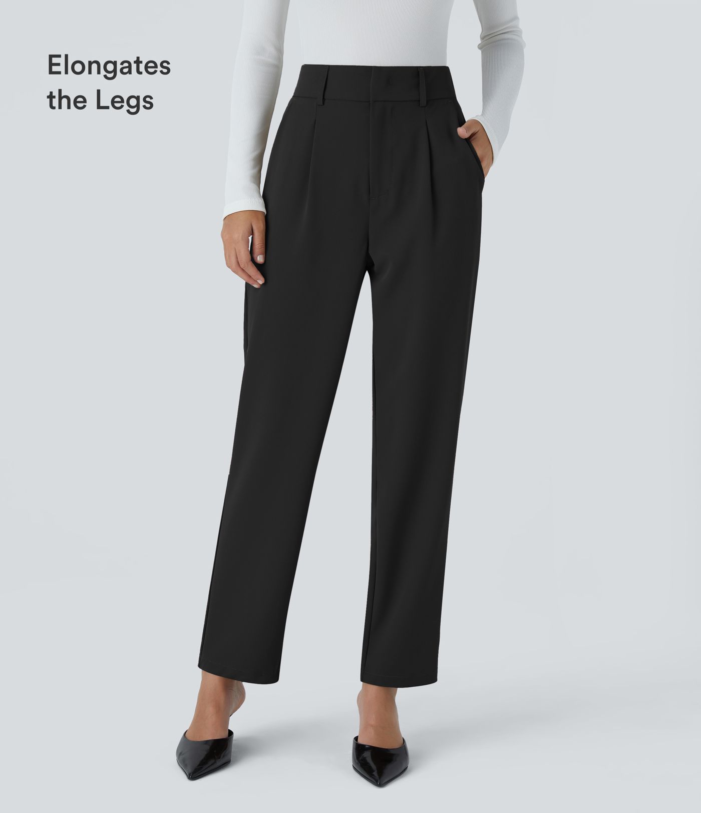 High Waisted Pocket Solid Women Suit Work Tapered Pants