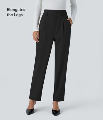 High Waisted Pocket Solid Women Suit Work Tapered Pants