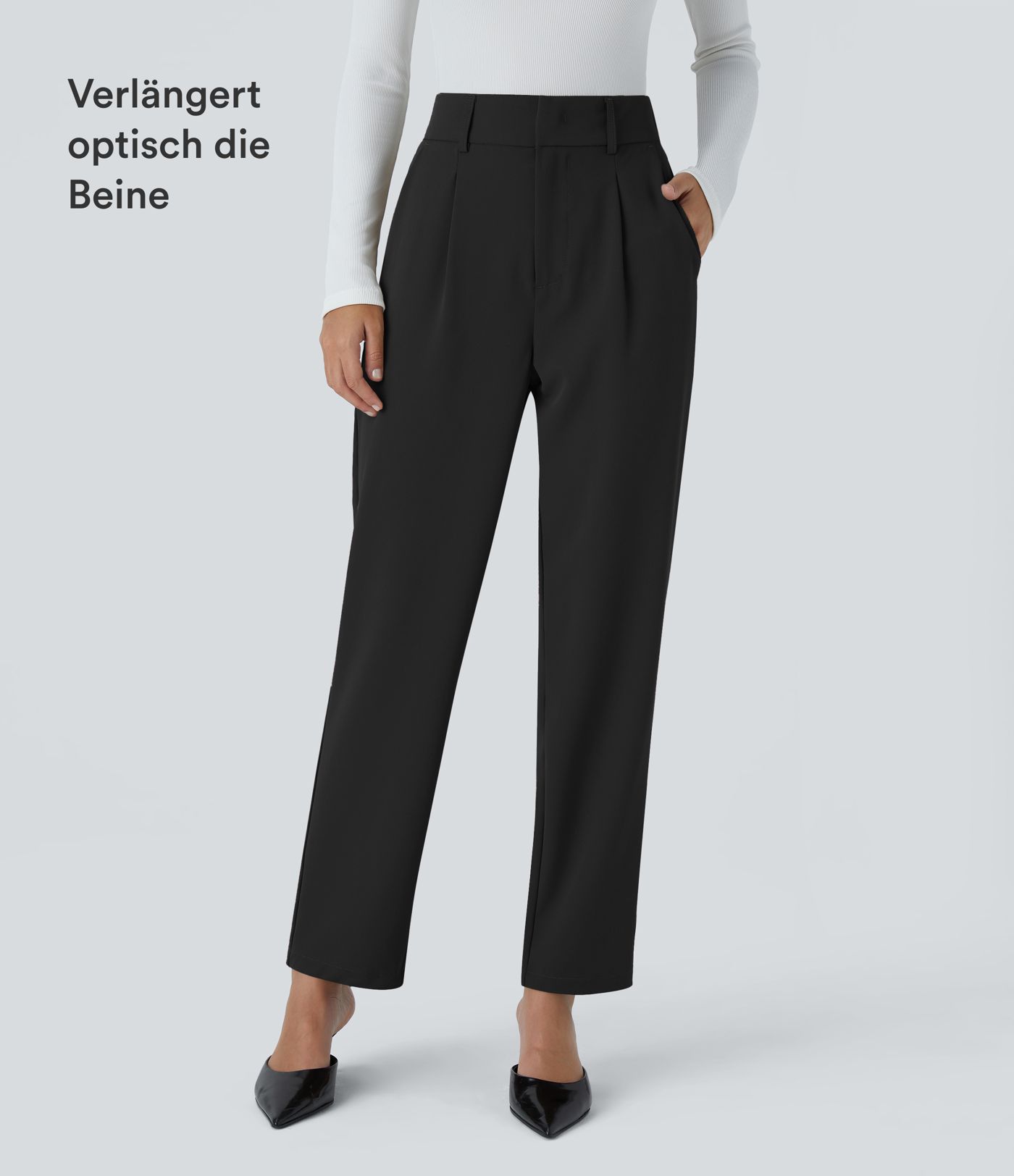High Waisted Pocket Solid Women Suit Work Tapered Pants