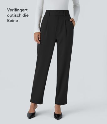 High Waisted Pocket Solid Women Suit Work Tapered Pants
