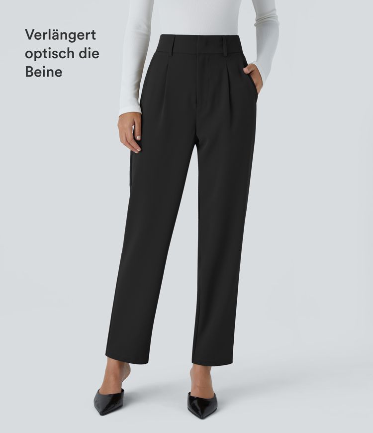 High Waisted Pocket Solid Women Suit Work Tapered Pants