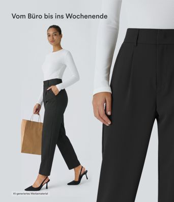 High Waisted Pocket Solid Women Suit Work Tapered Pants