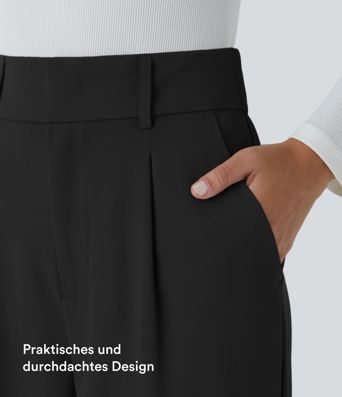 High Waisted Pocket Solid Women Suit Work Tapered Pants