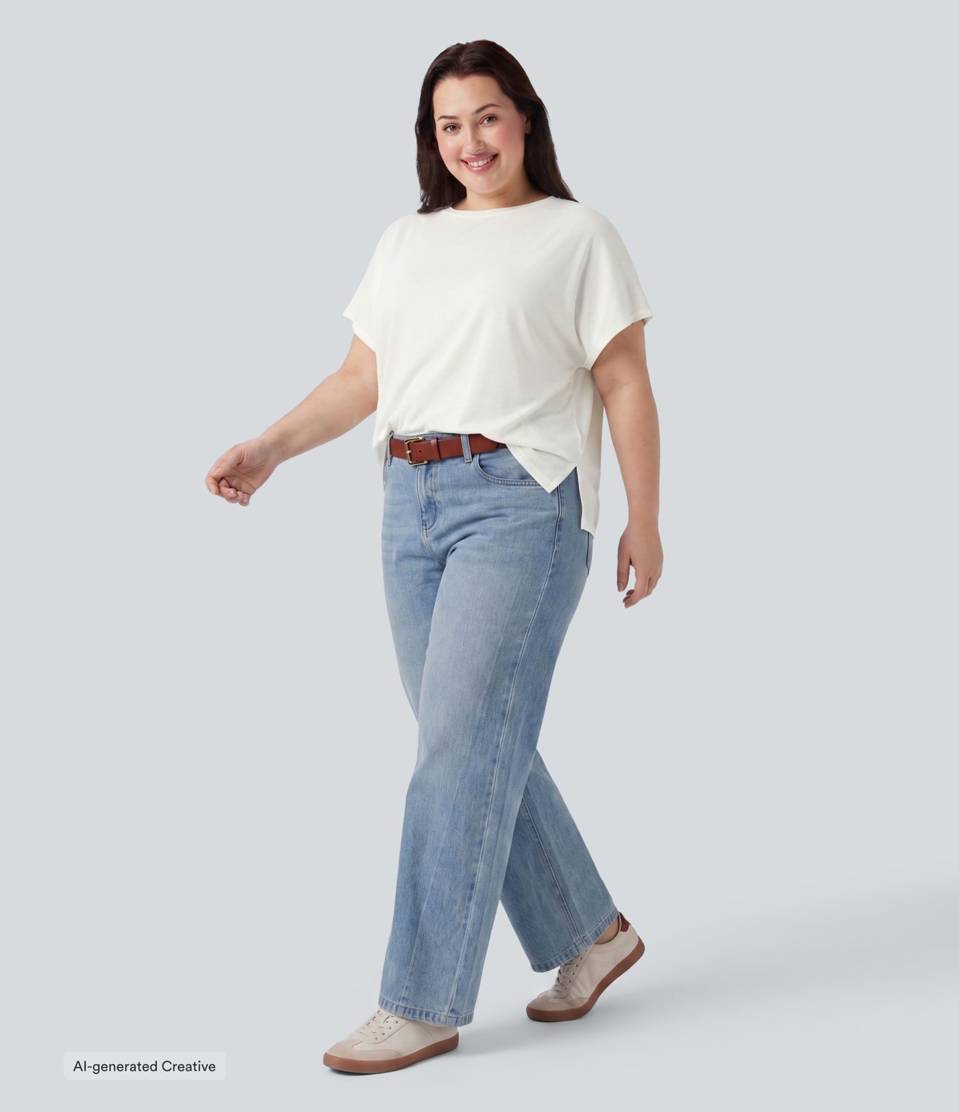 Plus Size Round Neck Batwing Sleeve Relaxed Casual T-Shirt