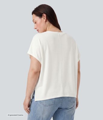 Plus Size Round Neck Batwing Sleeve Relaxed Casual T-Shirt
