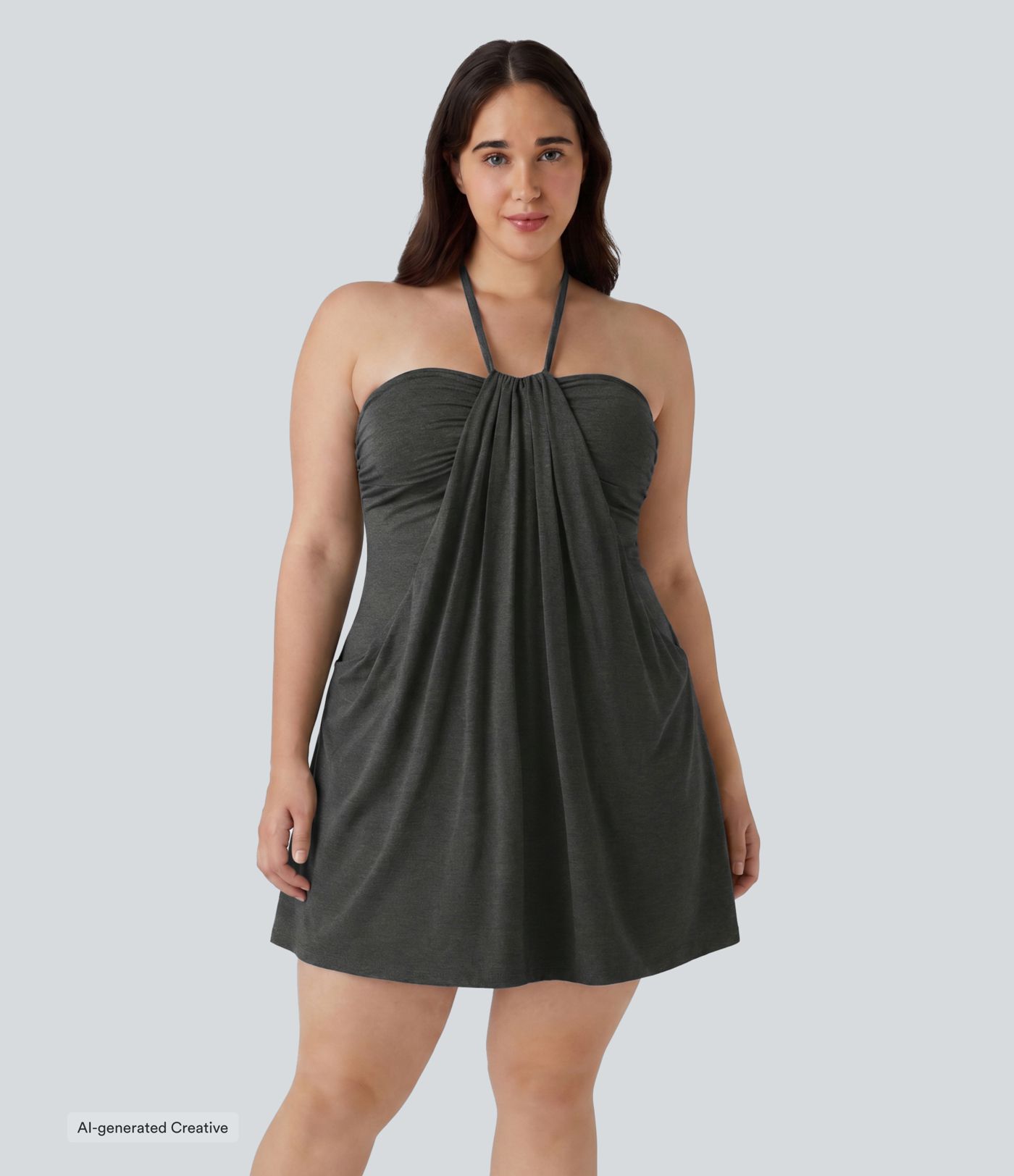 Plus Size Halter Tie Back Mini Resort Dress with Pockets