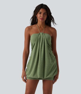 Halter Tie Back Built-in Bra Bodycon Micro Mini Dress Halter Tie Back Built-in Bra Bodycon Micro Mini Dress