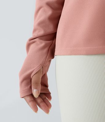 Sweatshirt Casual Waffle à Boutons Devant avec Trou Pouce et Fente