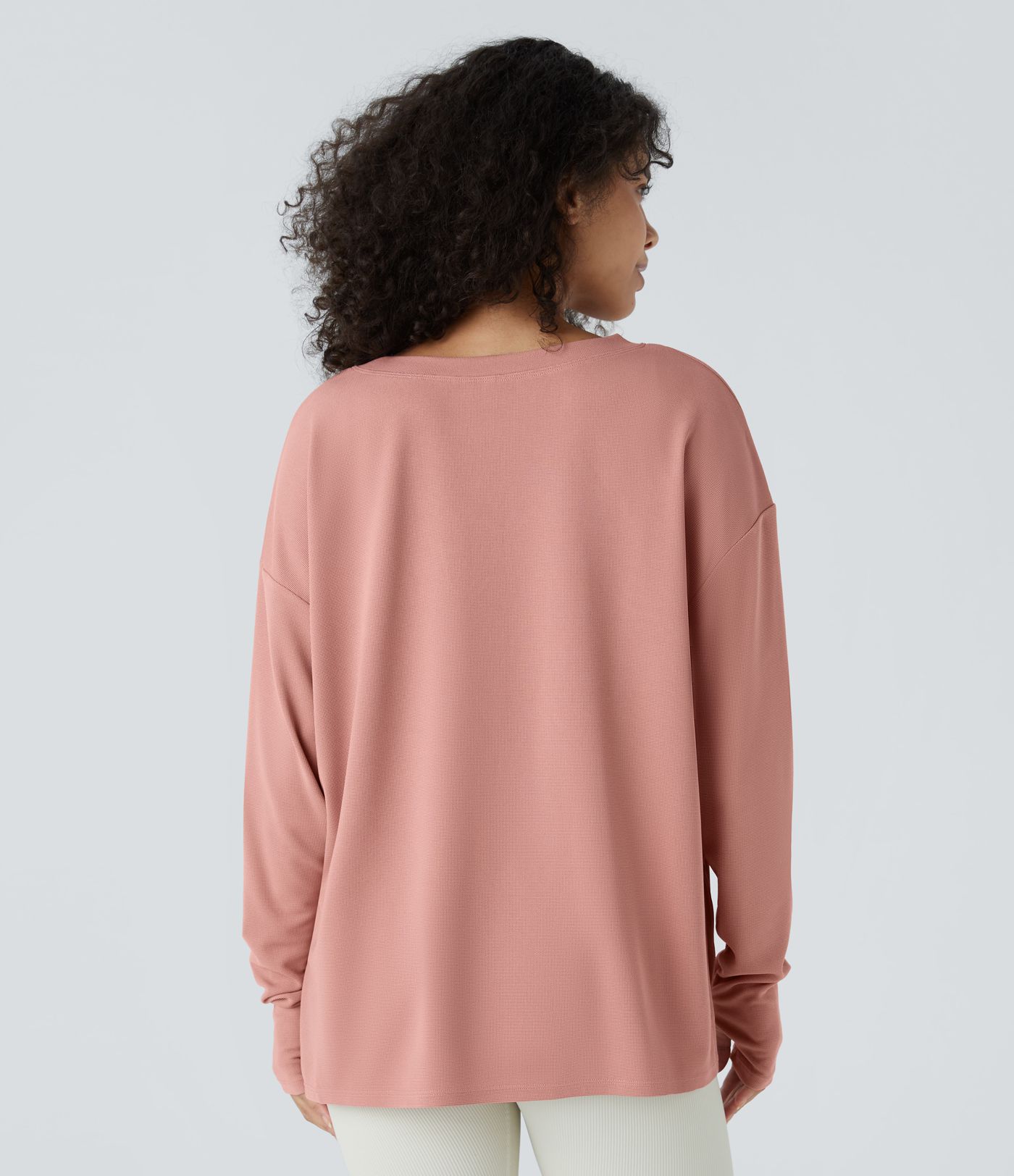 Sweatshirt Casual Waffle à Boutons Devant avec Trou Pouce et Fente