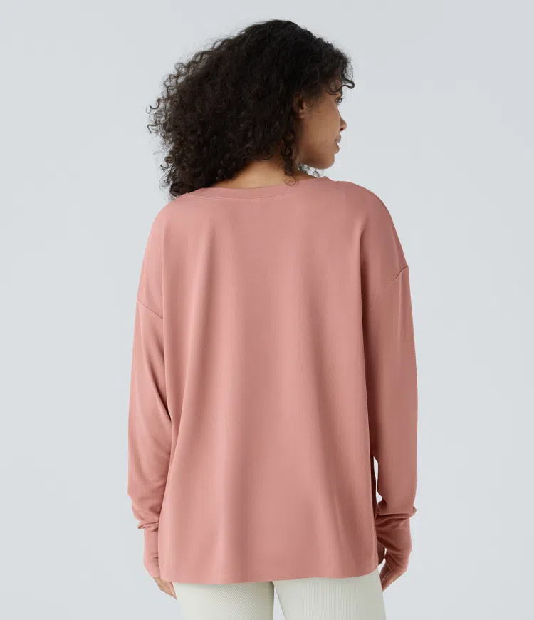 Rose Tan Front Thumb Hole Waffle Casual Sweatshirt / 2