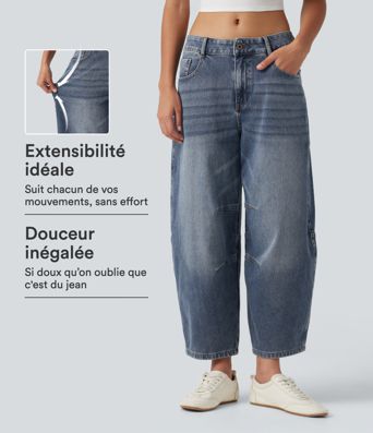Jean Barrel 7/8 taille basse Halara Flex™ avec poches zippées