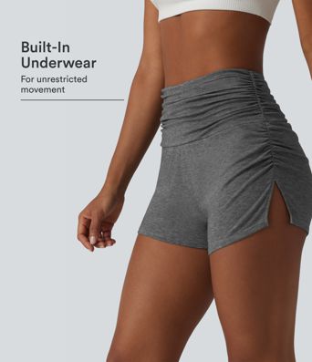 Shorts décontractés taille haute, froncés, avec culotte intégrée 2.5''