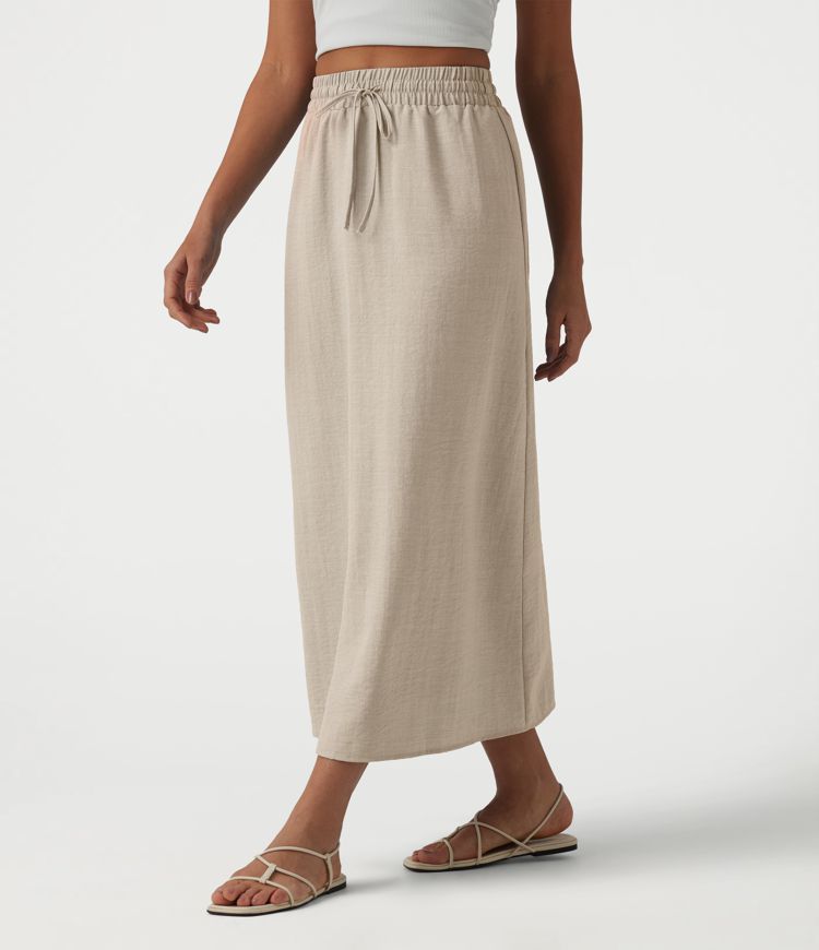 Jupe longue casual aspect lin taille haute avec cordon de serrage