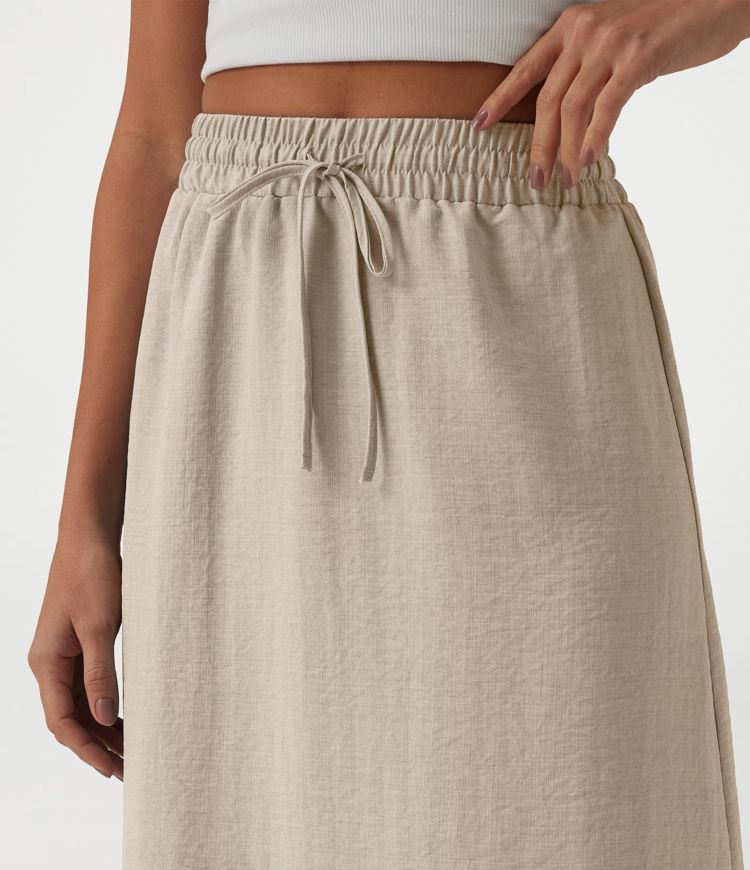 Jupe longue casual aspect lin taille haute avec cordon de serrage