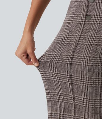 Pantalon large taille haute à carreaux avec poches Pantalon large taille haute à carreaux avec poches