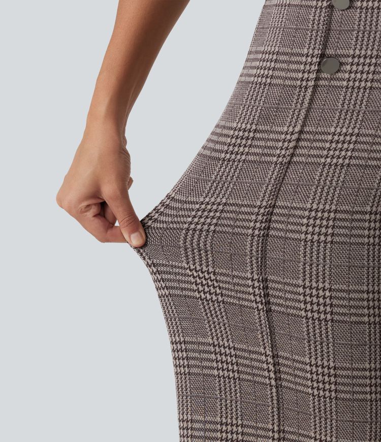 Pantalon large taille haute à carreaux avec poches Pantalon large taille haute à carreaux avec poches