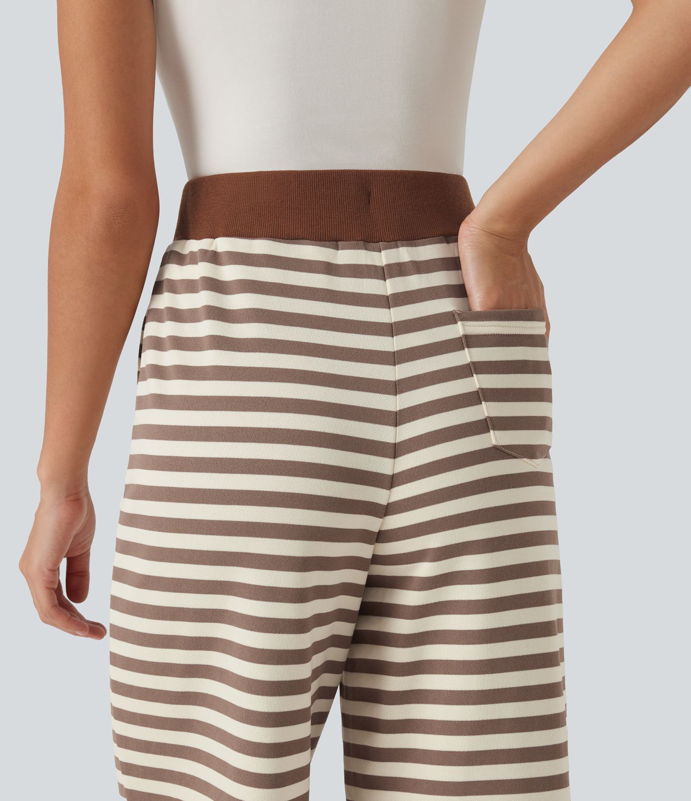 Mid Rise Drawstring Stripe Wide Leg Lounging Sweatpants with Pockets Mid Rise Drawstring Stripe Wide Leg Lounging Sweatpants with Pockets