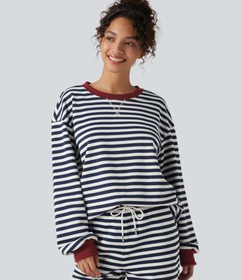 Round Neck Long Sleeve Striped Lounging Sweatshirt